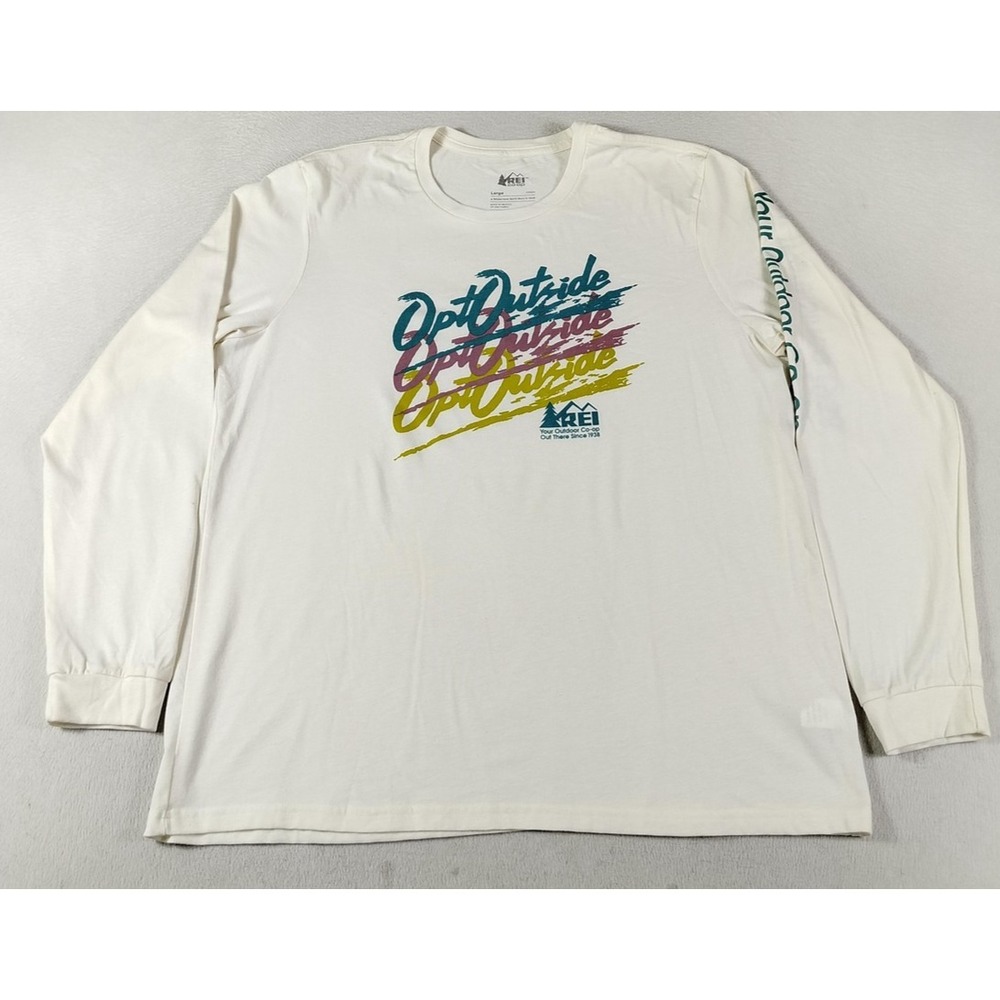 REI Co-op Shirt Mens Large White Retro Opt Outside Graphic Long Sleeve Tagless